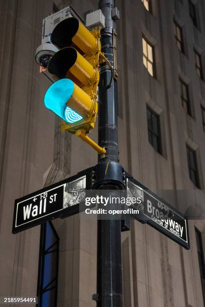 wall street and broadway - manhattan-financial-district stock pictures, royalty-free photos & images