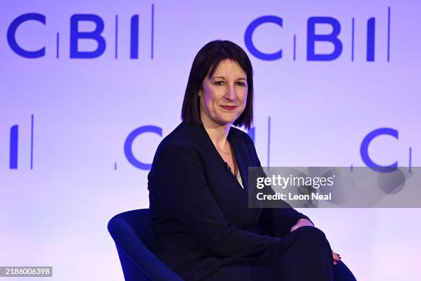 Chancellor of the Exchequer Rachel Reeves is seen during a discussion at the Annual CBI Conference, at Queen Elizabeth II Centre on November 25, 2024...