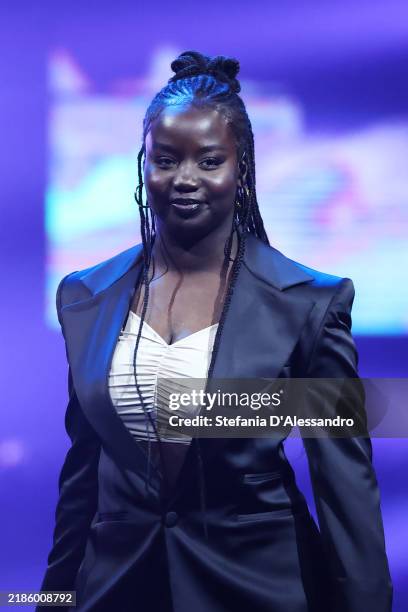 Mimì attends XFactor TV Show at Repower Theatre on November 21, 2024 in Assago, Italy.