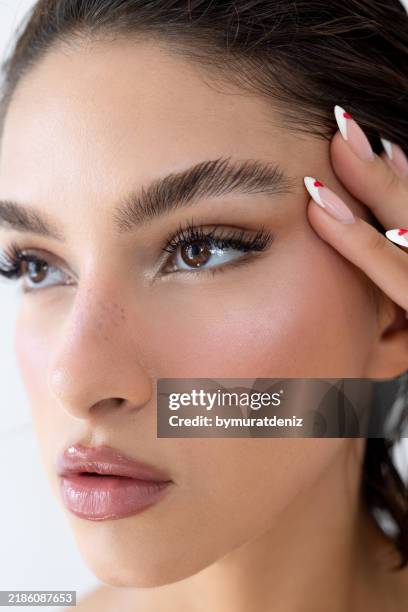 beautiful woman with makeup - kajalschminke stock-fotos und bilder
