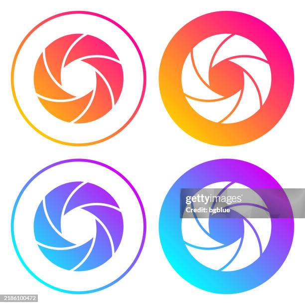 stockillustraties, clipart, cartoons en iconen met camera shutter. round icons with color gradients - videocamera