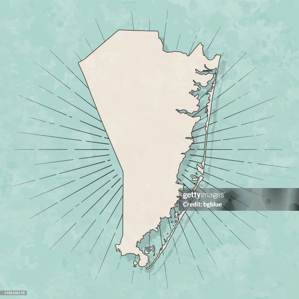 Ocean County, New Jersey. Map in retro vintage style - Old textured paper
