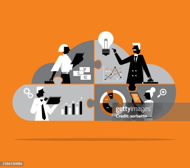 illustrazioni stock, clip art, cartoni animati e icone di tendenza di idea lampadina puzzle - digital transformation