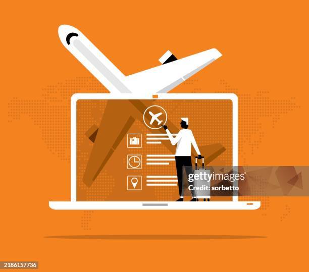 online booking - laptop - travel agency stock illustrations