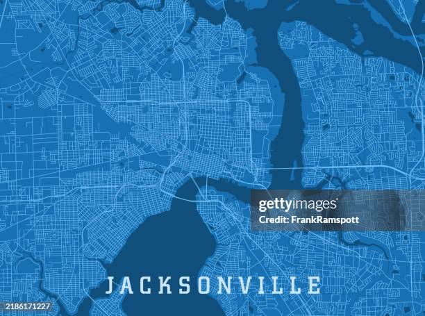 jacksonville fl stadt vektor straßenkarte blau horizontal - jacksonville florida stock-grafiken, -clipart, -cartoons und -symbole