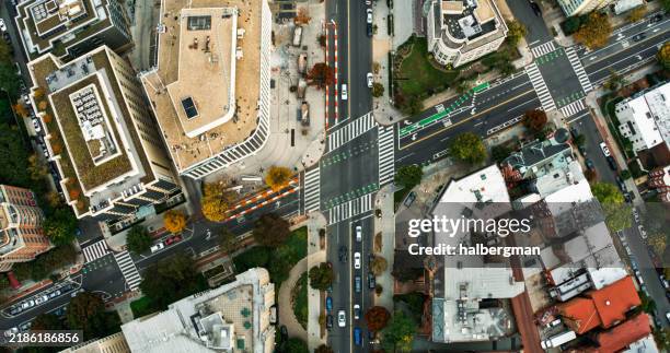 k street, washington, d.c. - top down aerial - k street stock pictures, royalty-free photos & images