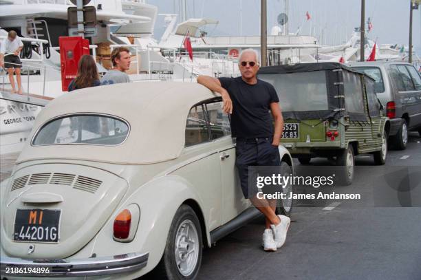 Le styliste italien Giorgio Armani en vacances à Saint-Tropez, 28 Juillet 1996.