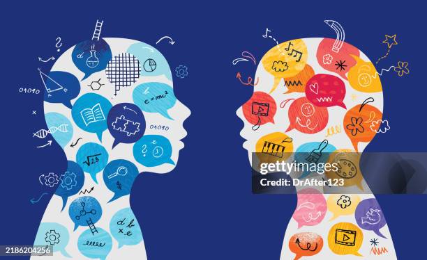 gic vs creativity concept - cerebral hemisphere stock illustrations