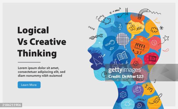 logical vs creative thinking website banner - human dna stock illustrations