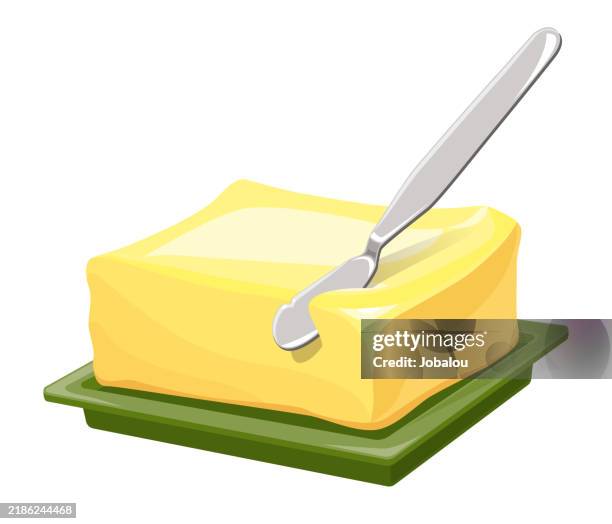 knife on a butter stick bar dairy product - butter stock illustrations