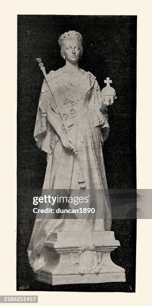 statue of queen victorian by hamo thornycroft, francis farewell square, durban, south africa, 19th century, vintage photograph - the statue of victoria stock illustrations