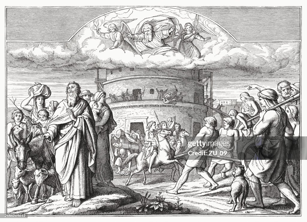 Confusion of languages (Genesis 11), wood engraving, published in 1883