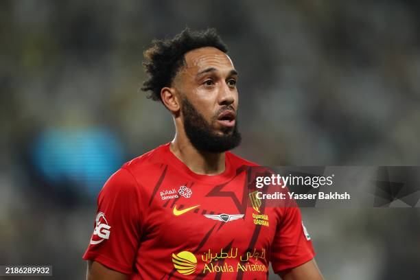 Pierre-Emerick Aubameyang of Al-Qadisiyah looks on during the Saudi Pro League match between Al-Nassr and Al-Qadsiah at Al Awwal Park on November 22,...