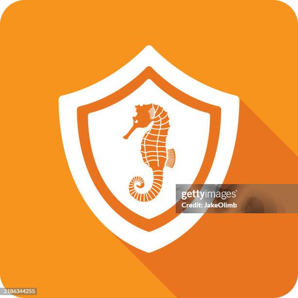 shield seahorse icon silhouette 1 - sea horse stock illustrations