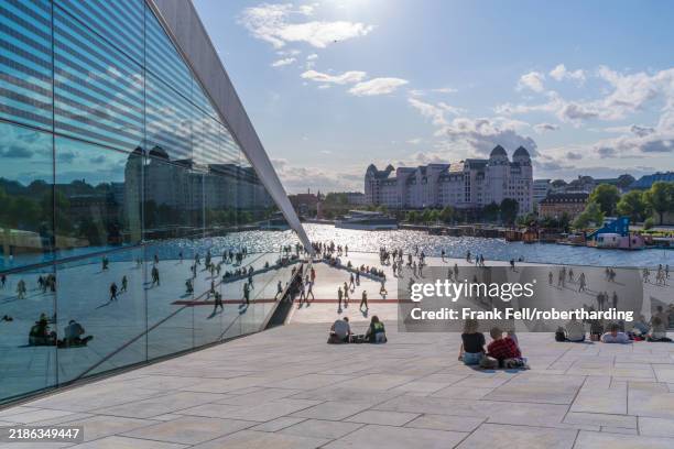 view of oslo opera house on a sunny day, oslo, norway, scandinavia, europe - oslo foto e immagini stock
