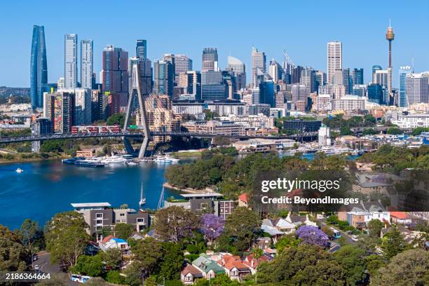 aerial view sydney cityscape with glebe in the foreground - sydney skyline stock pictures, royalty-free photos & images