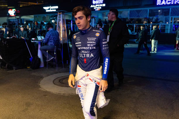 Franco Colapinto of Argentina and Williams F1 team walks in the paddock during qualifying ahead of the F1 Grand Prix of Las Vegas at Las Vegas Strip...