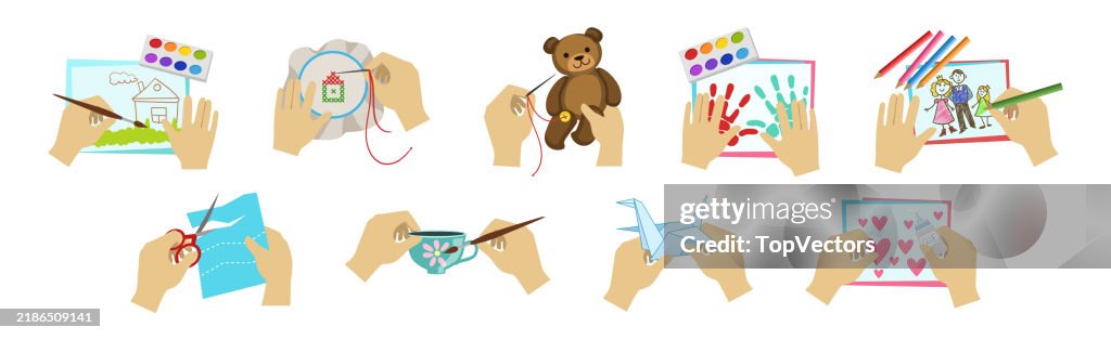 Hands Creating Craft Enjoy Workshop Activity Vector Set High-Res Vector ...