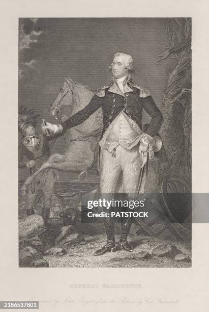 historical engraving of general george washington - george washington portrait stock pictures, royalty-free photos & images