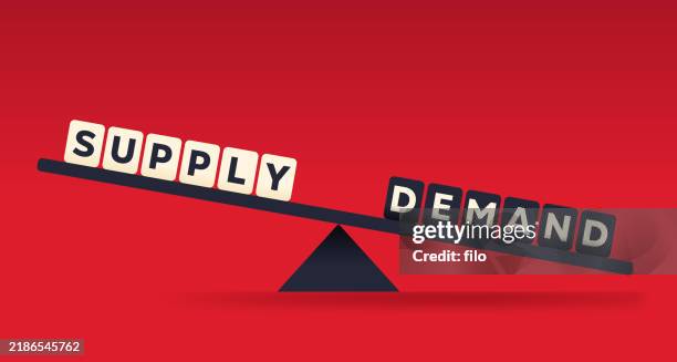 stockillustraties, clipart, cartoons en iconen met supply vs demand balance scale - vraag en aanbod