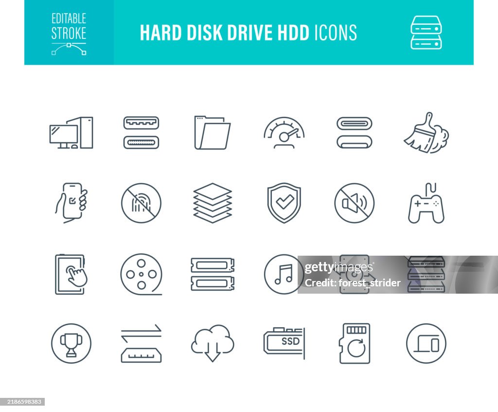 Hard Disk Drive Icons Editable Stroke
