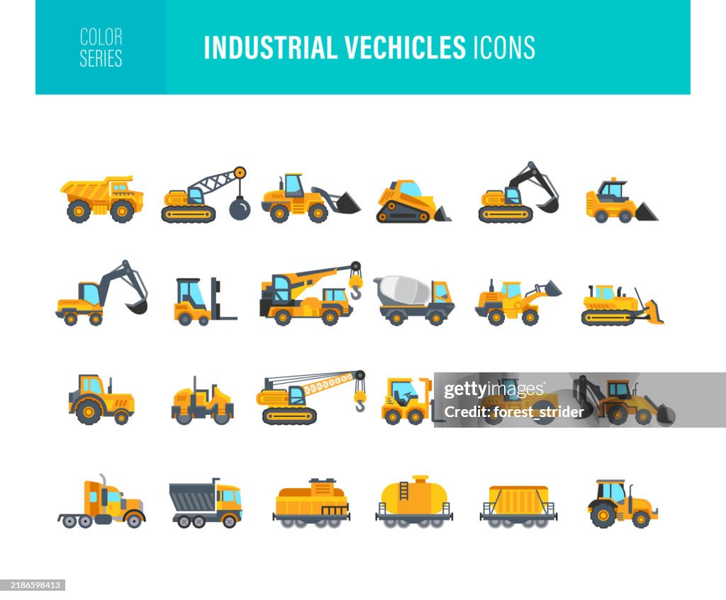 Industrial Vechicles Icons Editable Stroke