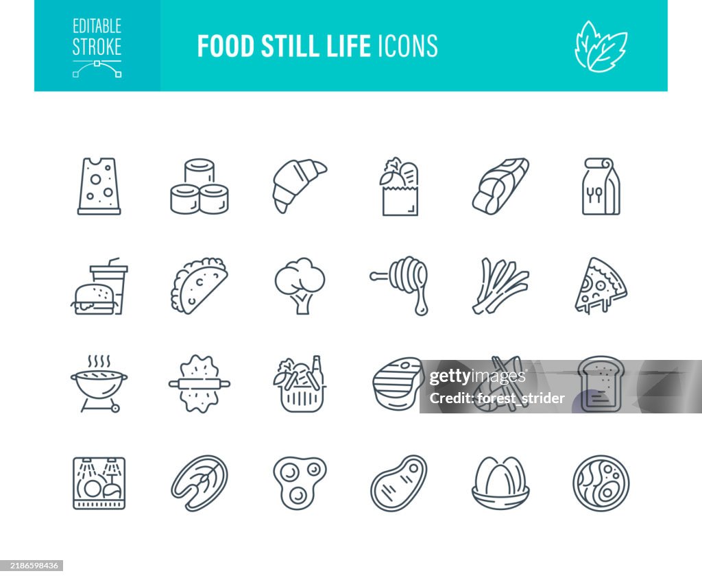 Food Still Life Icons Editable Stroke