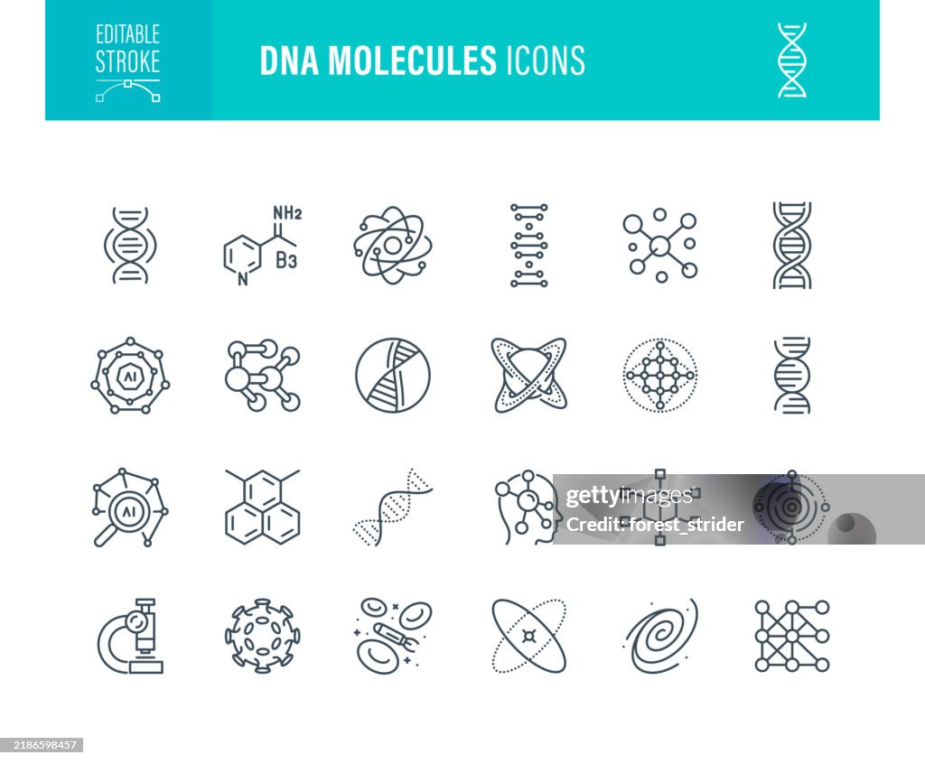 Molecular Structures And DNA Icons Editable Stroke