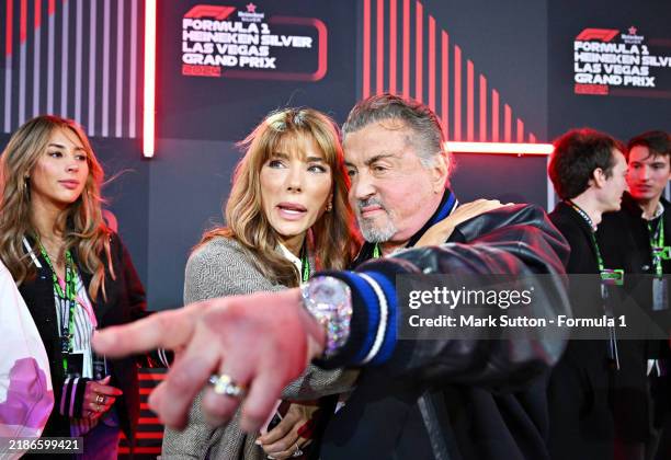 Jennifer Flavin and Sylvester Stallone attend the F1 Grand Prix of Las Vegas at Las Vegas Strip Circuit on November 23, 2024 in Las Vegas, Nevada.