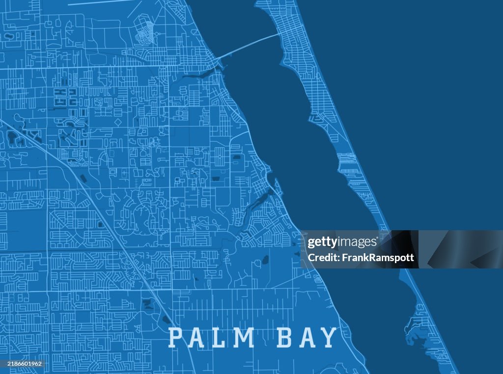Palm Bay FL City Vector Road Map Blue Horizontal