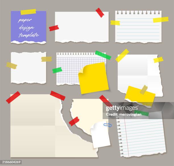 paper sheets, sticky notes, banners, to do list and messages - newspaper layout stock illustrations