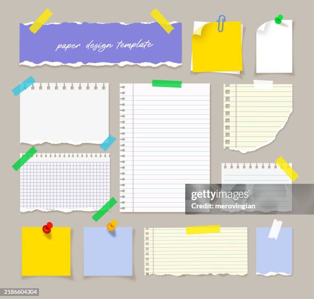ilustraciones, imágenes clip art, dibujos animados e iconos de stock de hojas de papel, notas adhesivas, pancartas, listas de tareas y mensajes - cuaderno de notas