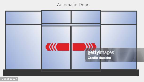 smart automatic door entrance with sign pattern - automatic door stock illustrations