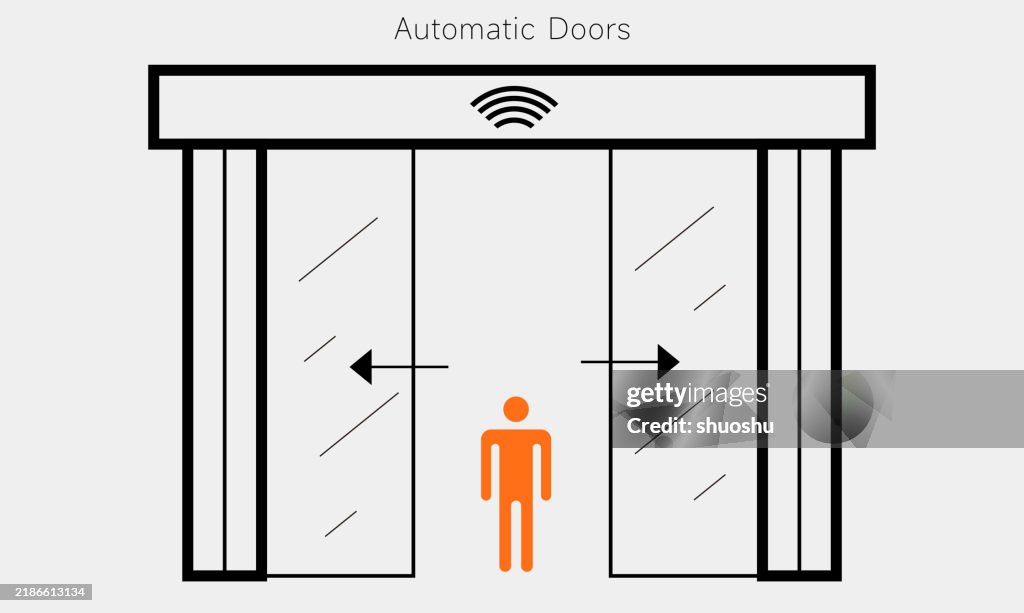 Building Autoamtic Graphics Public Building Space Entrance With Smart Automatic Door Sketch Pattern ...