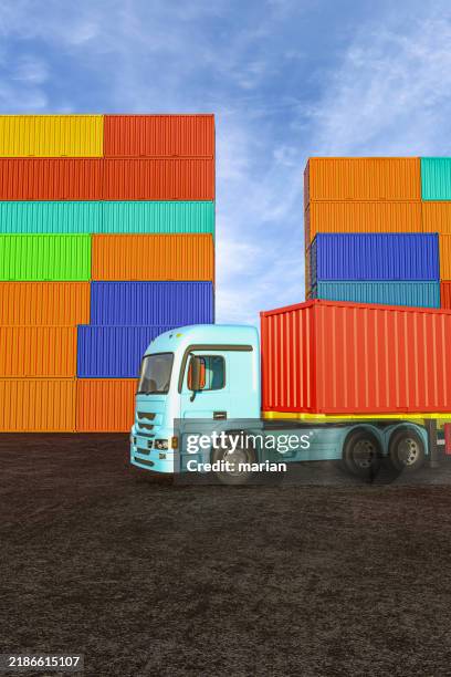 commodity trade container transfer yard, 3d rendering - trade agreement stock pictures, royalty-free photos & images