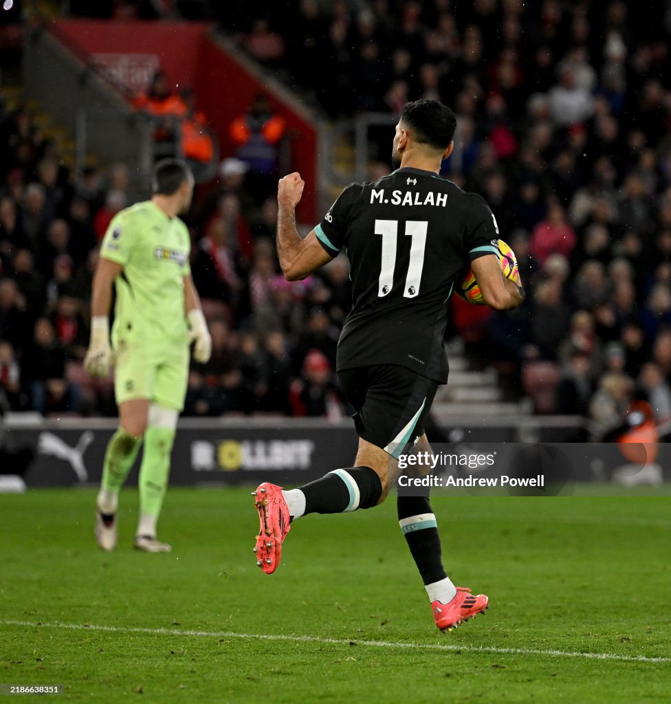 Mohamed Salah of Liverpool celebrating after scoring the second