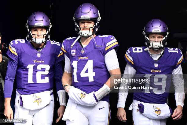 Sam Darnold, Nick Mullens, and Brett Rypien of the Minnesota Vikings ...