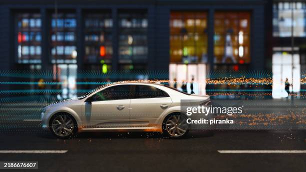 a car in the city - autonome technologie stock-fotos und bilder