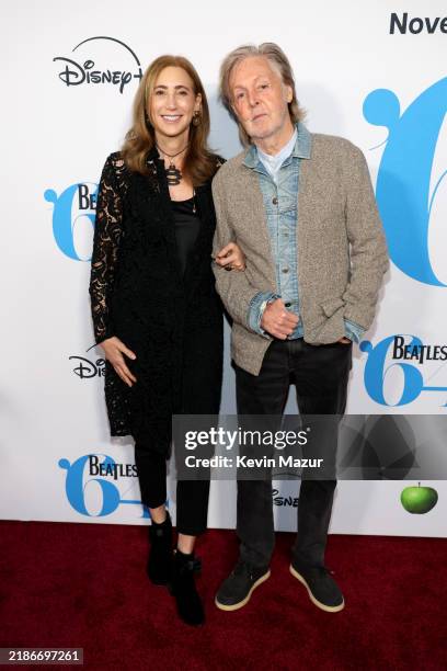 Nancy Shevell and Paul McCartney attend the Beatles '64 Premiere at Hudson Square Theater on November 24, 2024 in New York City.