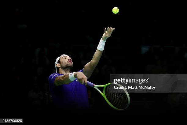 Matteo Berrettini of Team Italy serves during the 2024 Davis Cup Final match between Netherlands and Italy at Palacio de Deportes Jose Maria Martin...