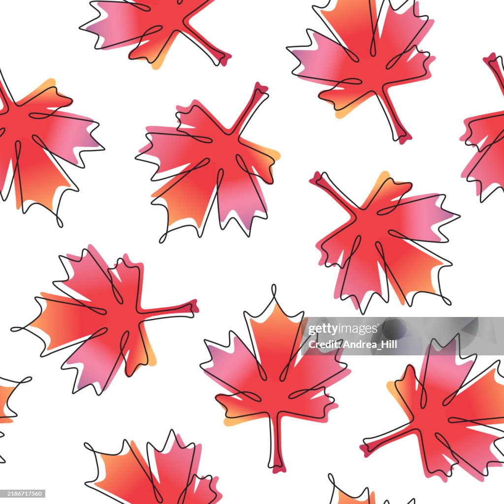 Continuous Fall Pattern Autumn Maple Leaf Seamless Pattern Canada Day Continuous Line Drawing ...