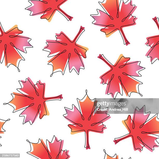 Fall Continuous Pattern Autumn Maple Leaf Seamless Pattern Canada Day Continuous Line Drawing ...