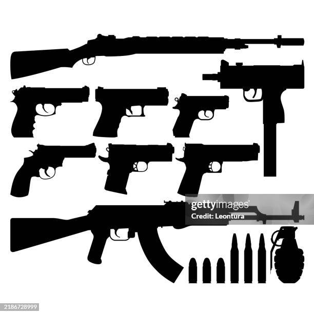 illustrations, cliparts, dessins animés et icônes de diverses silhouettes d’armes à feu - grenade à main