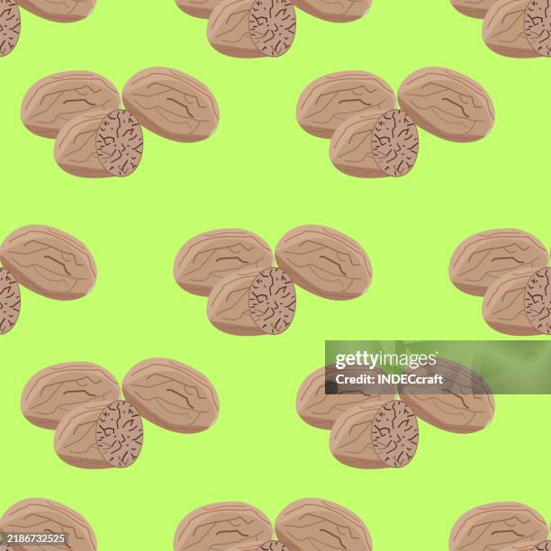 nutmeg seamless pattern - nutshell stock illustrations