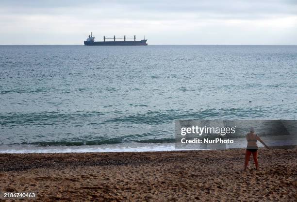 Ship is in the Black Sea off the coast of Odesa, Ukraine, on November 27, 2024. Despite Russian strikes on Ukraine's port infrastructure, the...