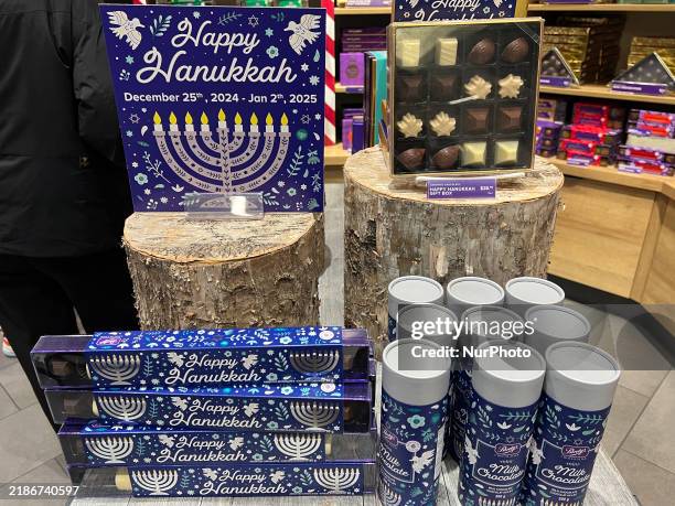 Chocolates are displayed at a shop for the upcoming Jewish holiday of Hanukkah in Toronto, Ontario, Canada, on November 28, 2024.