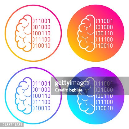 Brain with binary code. Round icons with color gradients Brain with binary code. Round icons with color gradients