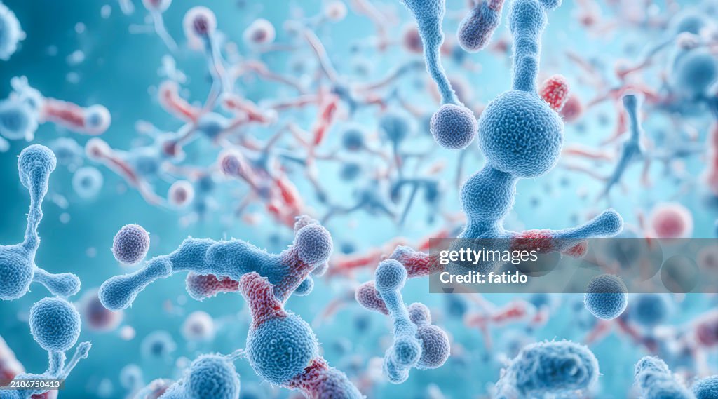 Microscopic blue bacteria background