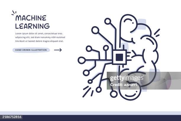 hand-drawn machine learning brain illustration - robotics class stock illustrations