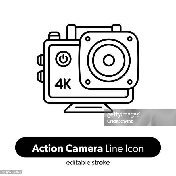 action camera line icon. editable stroke vector icon. - go pro stock illustrations